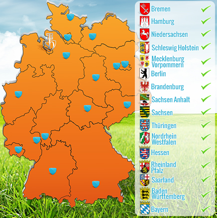Deutschlandkarte Regulierungsgebiet Schadenservice Bremen